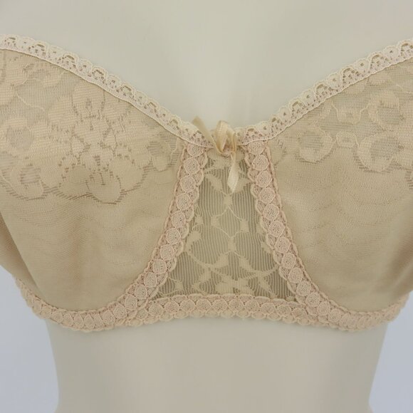 VTG Maidenform 32C 4155 Pretty Shapely Strapless Beige Underwire Floral Lace Bra - Picture 3 of 15